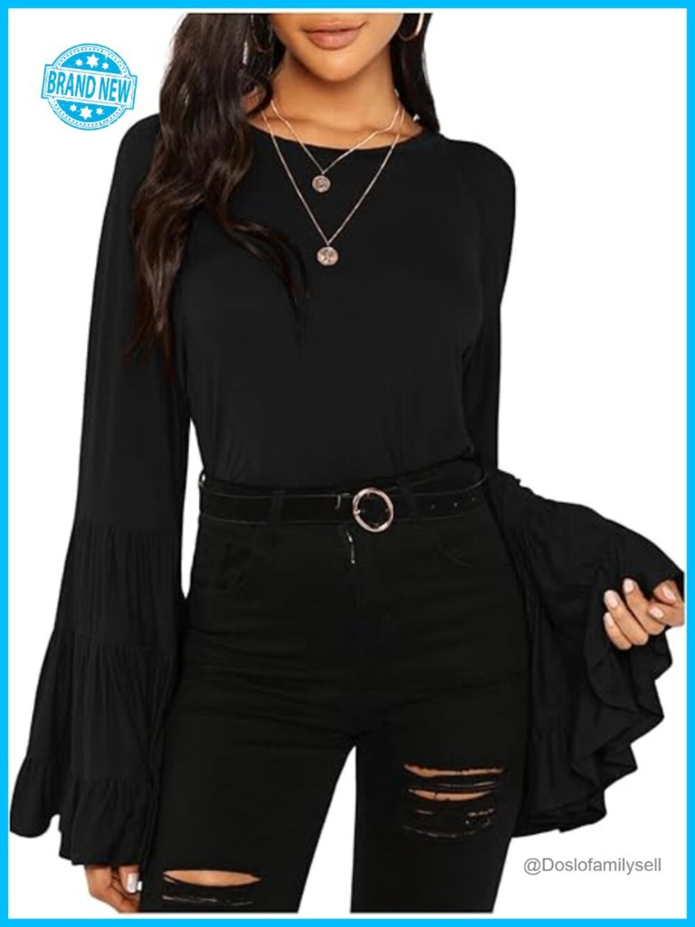 Boho Bell Sleeve Blouse - Soft Stretchy Viscose Tunic Top